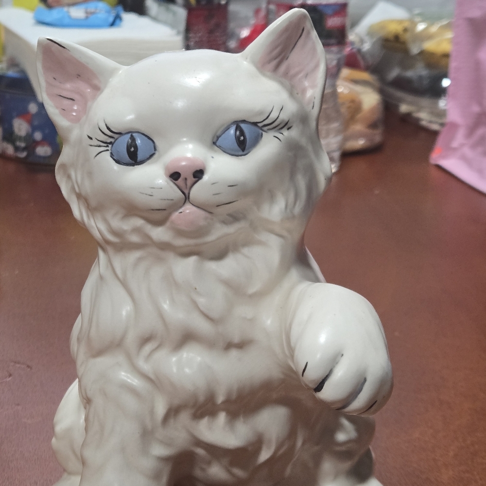 Tall White Ceramic Cat Figurine